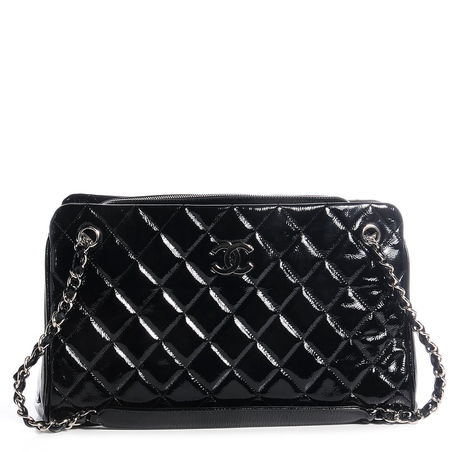 Patent Quilted Tote Black