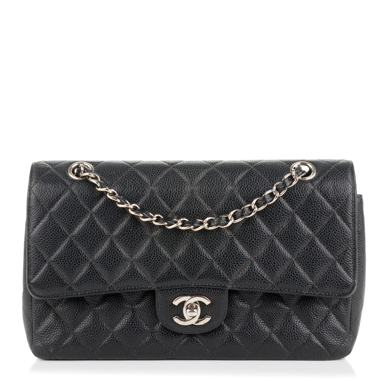 Caviar Quilted Medium Double Flap Black