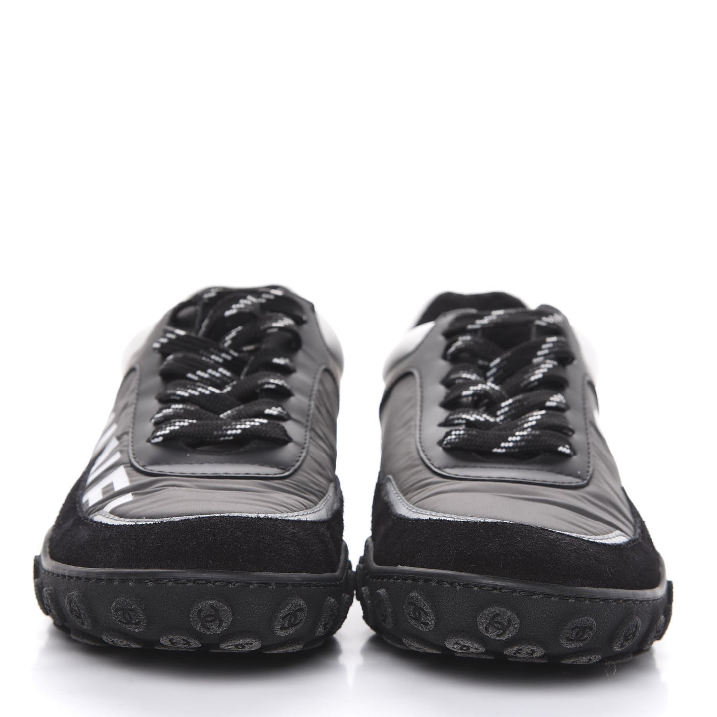 Nylon Calfskin Suede CC Sneakers 36 Grey Black White