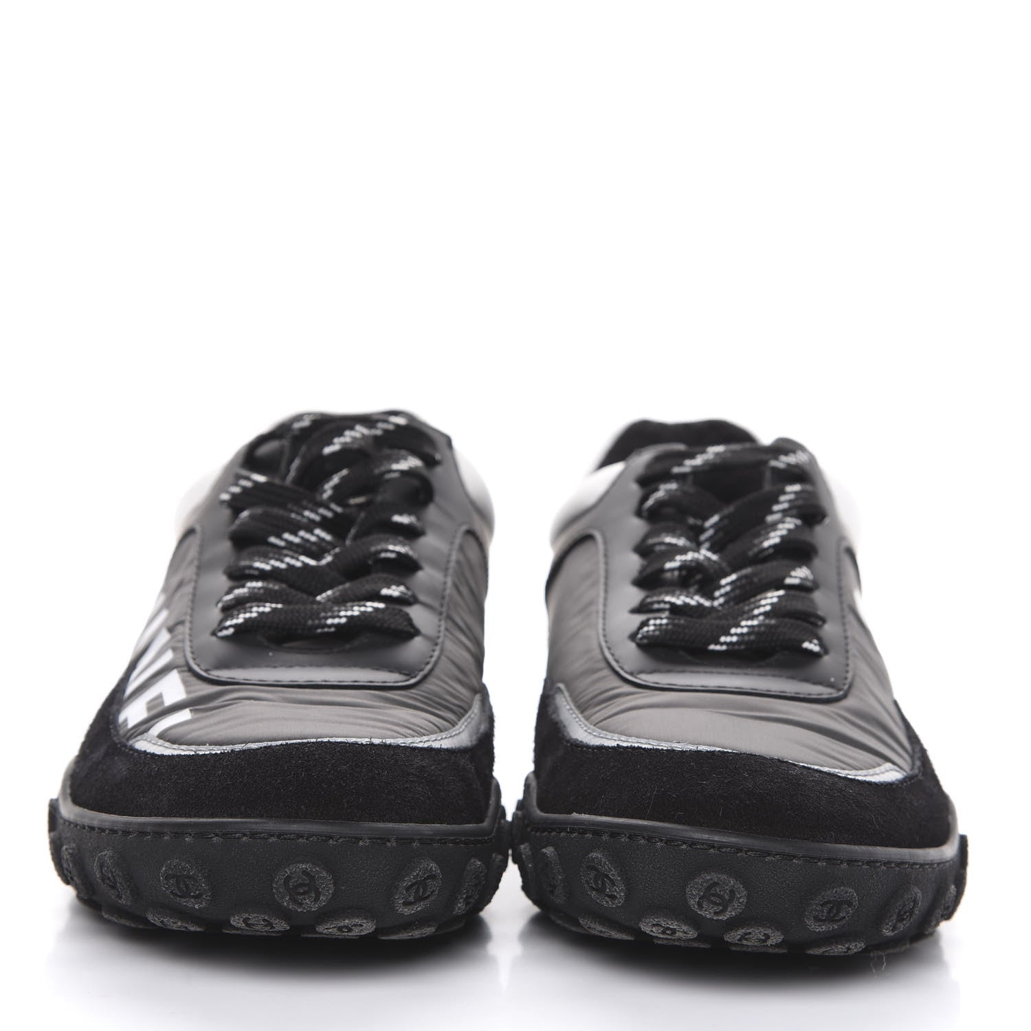 Chanel Nylon Calfskin Suede CC Sneakers 36 Grey Black White 2 of 8