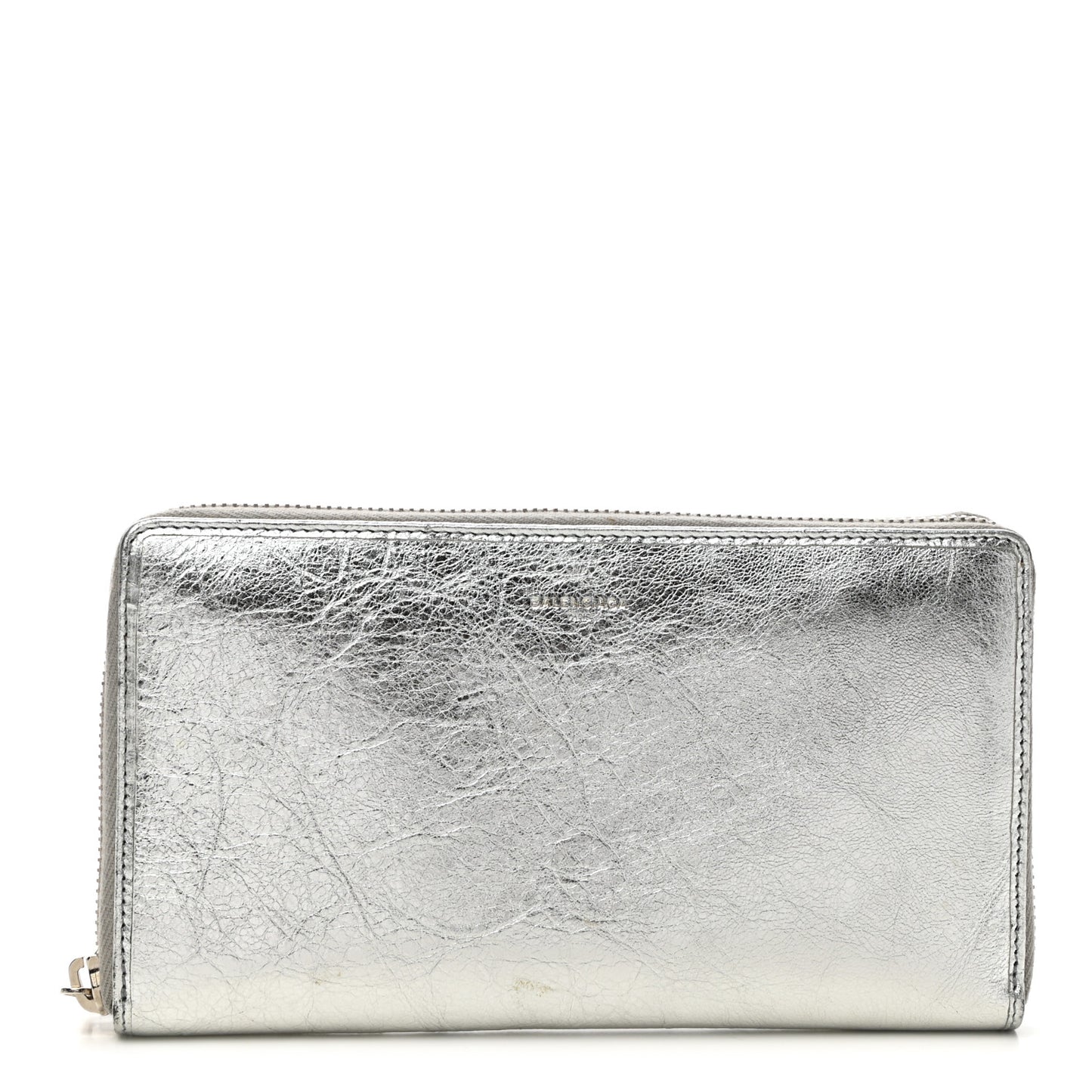 Metallic Calfskin Essential Continental Zip Around Wallet Silver