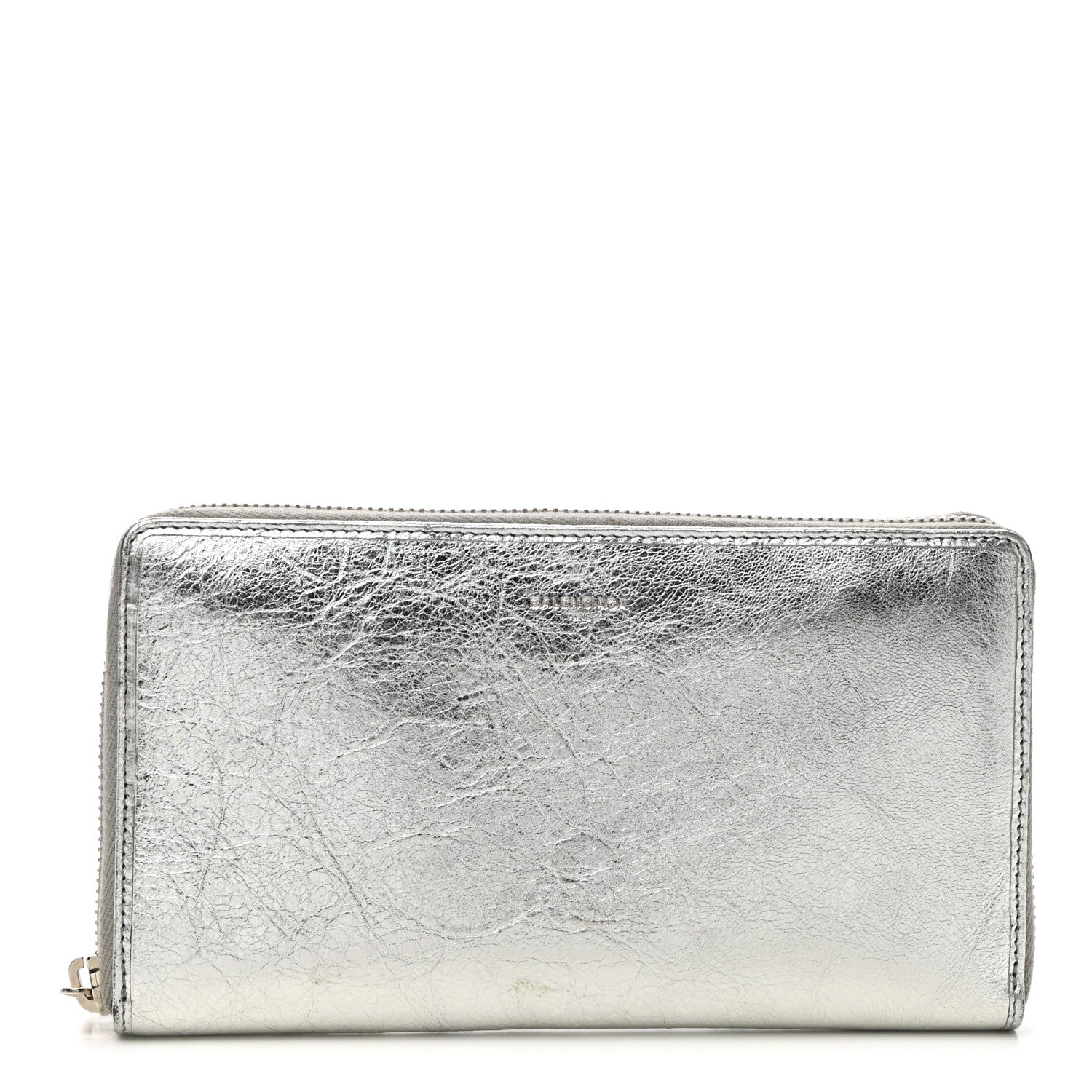 Balenciaga Metallic Calfskin Essential Continental Zip Around Wallet Silver 1 of 8