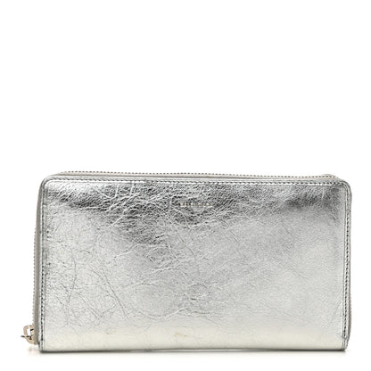 Balenciaga Metallic Calfskin Essential Continental Zip Around Wallet Silver 1 of 8