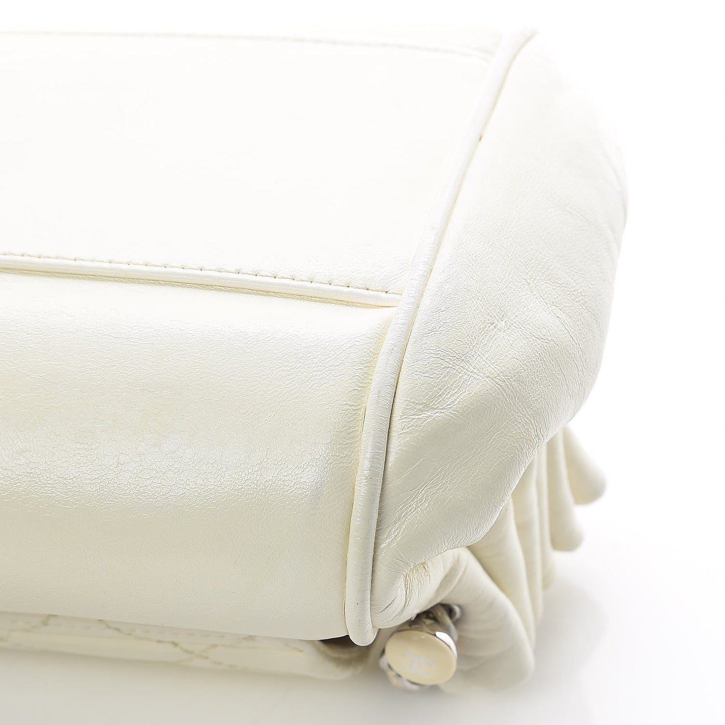 Lambskin Quilted Small Accordion Flap White