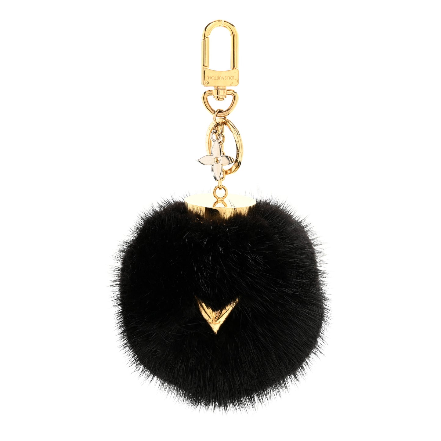 Mink Fur Bubble V Bag Charm Key Holder Black