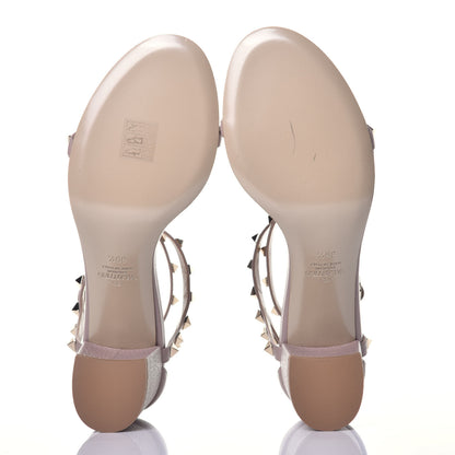 Valentino Garavani Pebbled Calfskin Rockstud Ankle Strap 60mm Sandals 39.5 Poudre 5 of 8