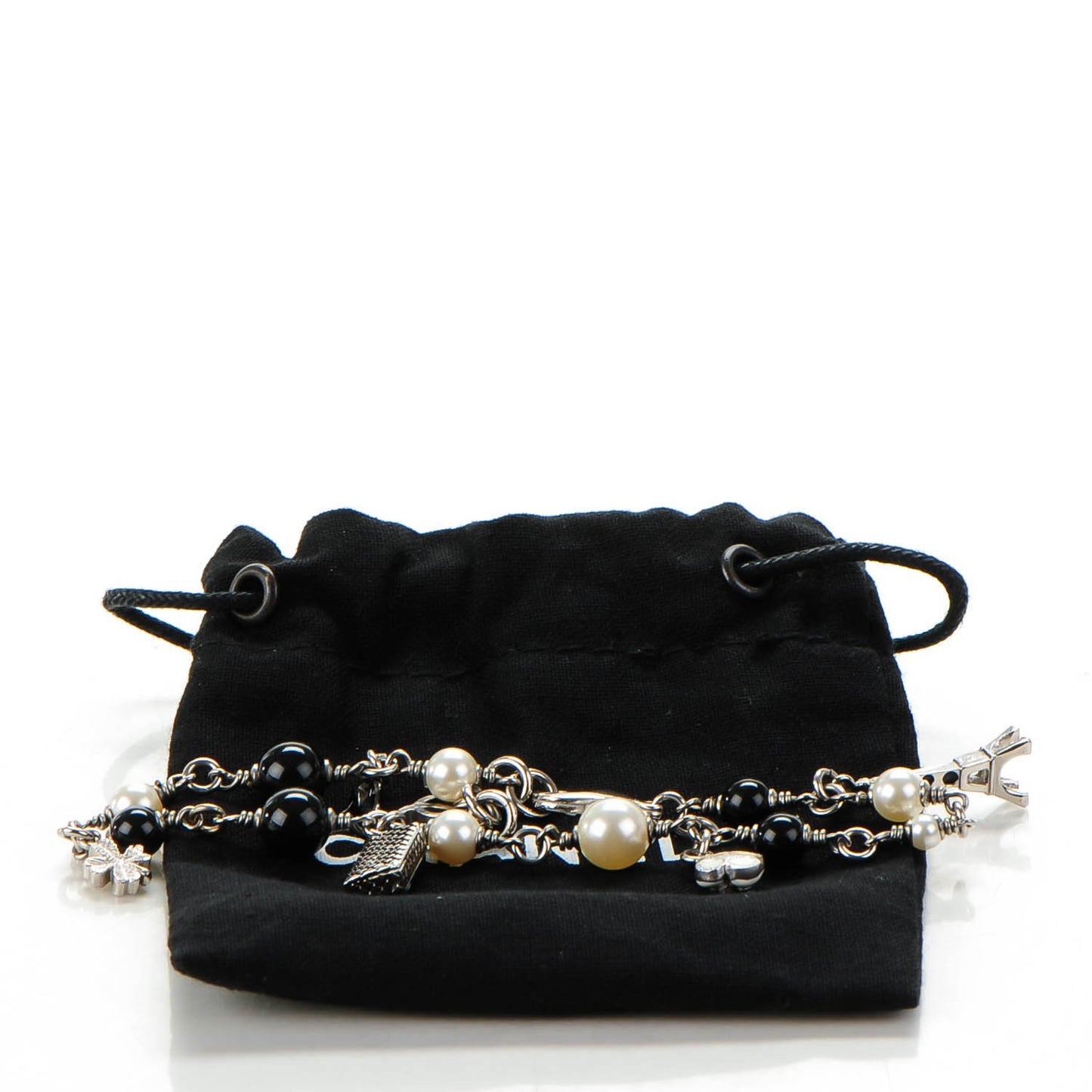 Pearl Beaded Charm Bracelet Silver