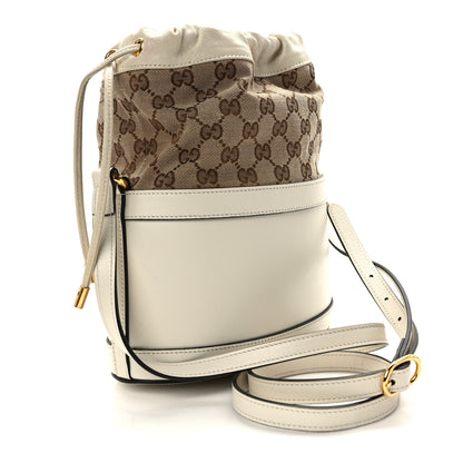 Gucci Monogram Textured Calfskin Horsebit 1955 Drawstring Bucket Bag Beige Mystic White 3 of 13