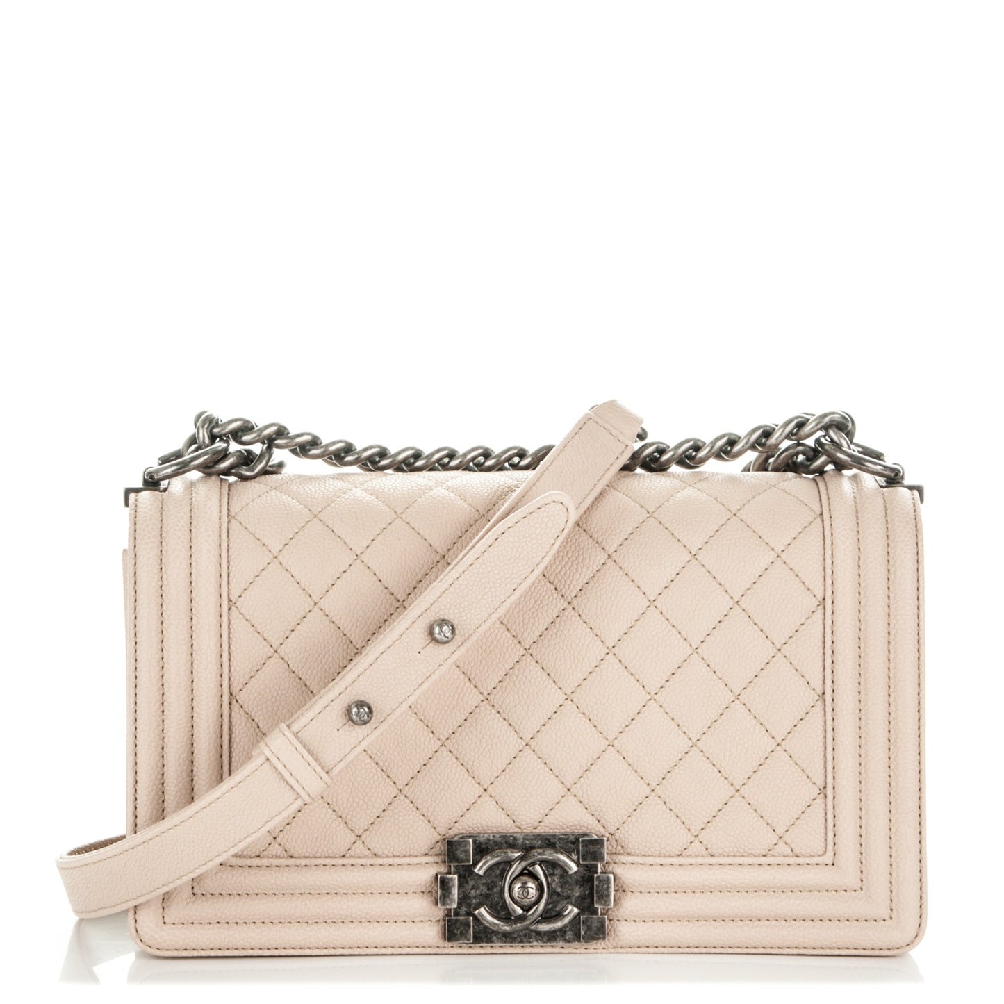 Caviar Quilted Medium Boy Flap Ivory