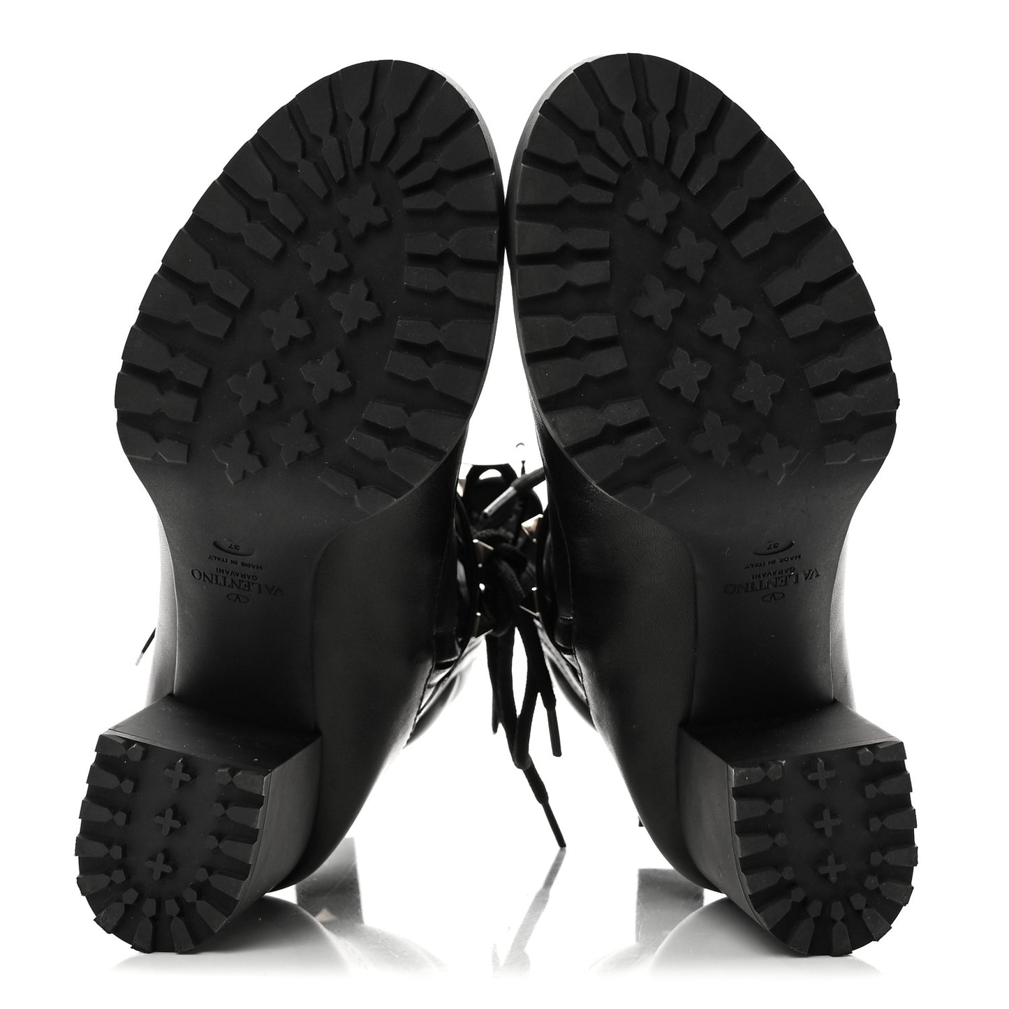 Calfskin Rockstud Cap Toe Combat Boots 37 Black