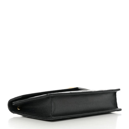 Saint Laurent Grain De Poudre Matelasse Chevron Monogram Envelope Chain Wallet Black 4 of 14