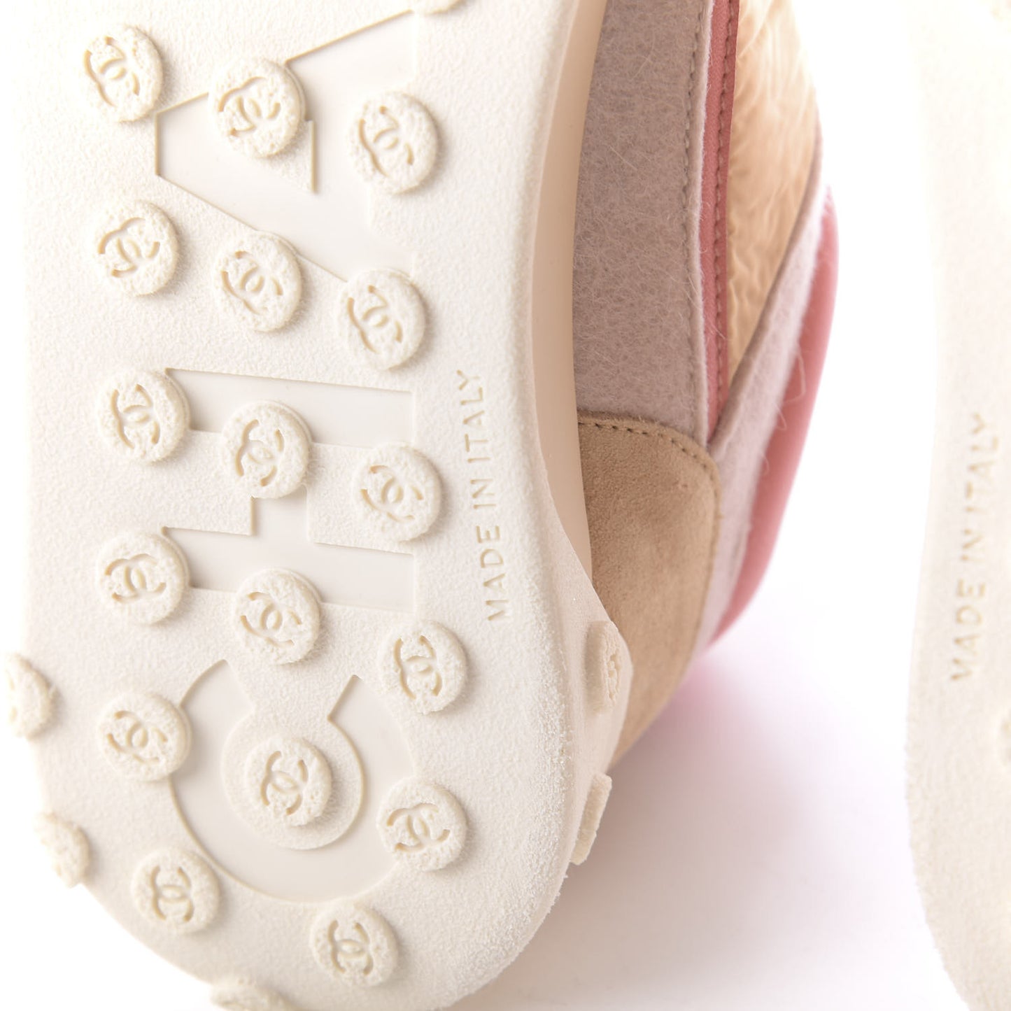 Nylon Calfskin Suede Womens CC Sneakers 38 Beige Pink
