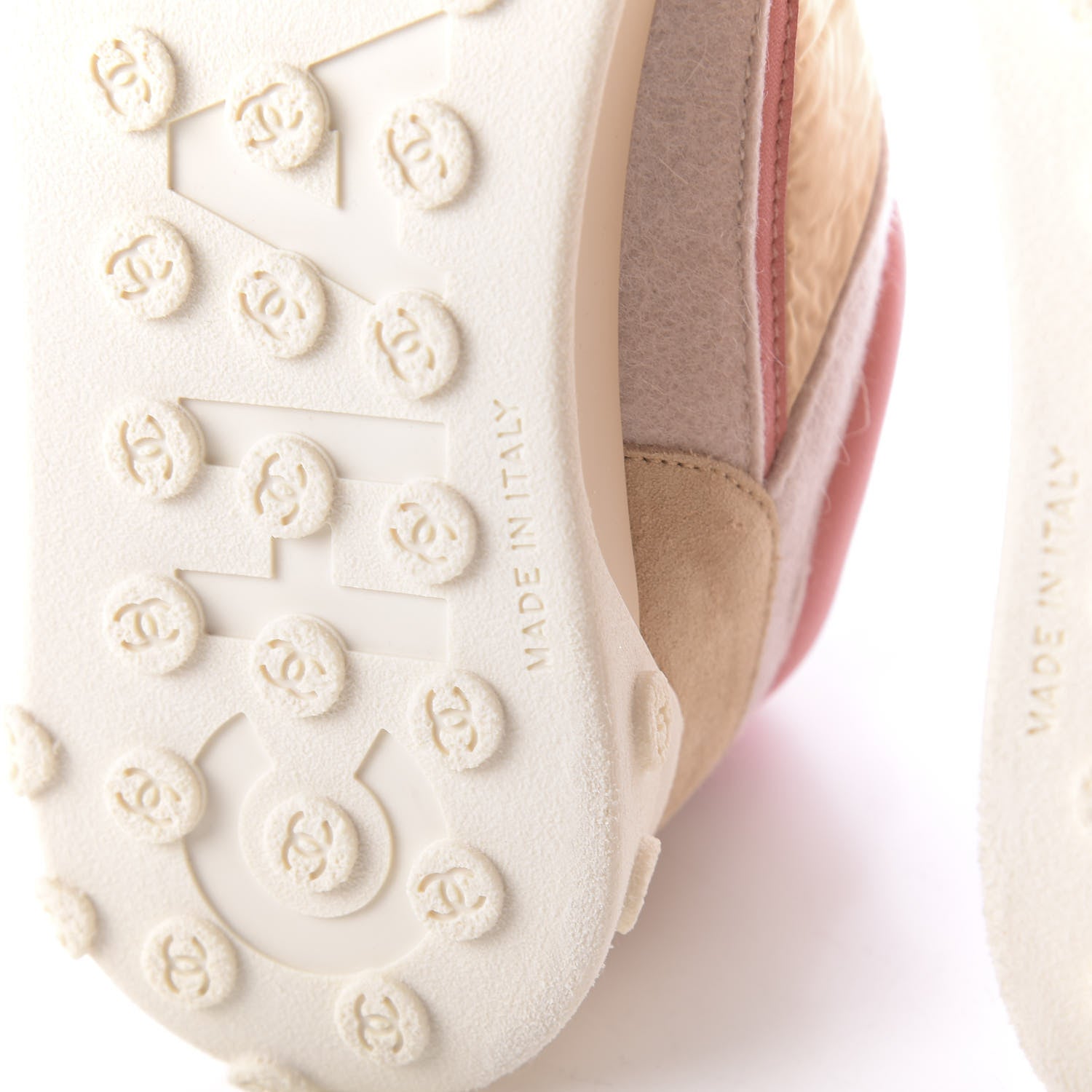 Chanel Nylon Calfskin Suede Womens CC Sneakers 38 Beige Pink 10 of 11