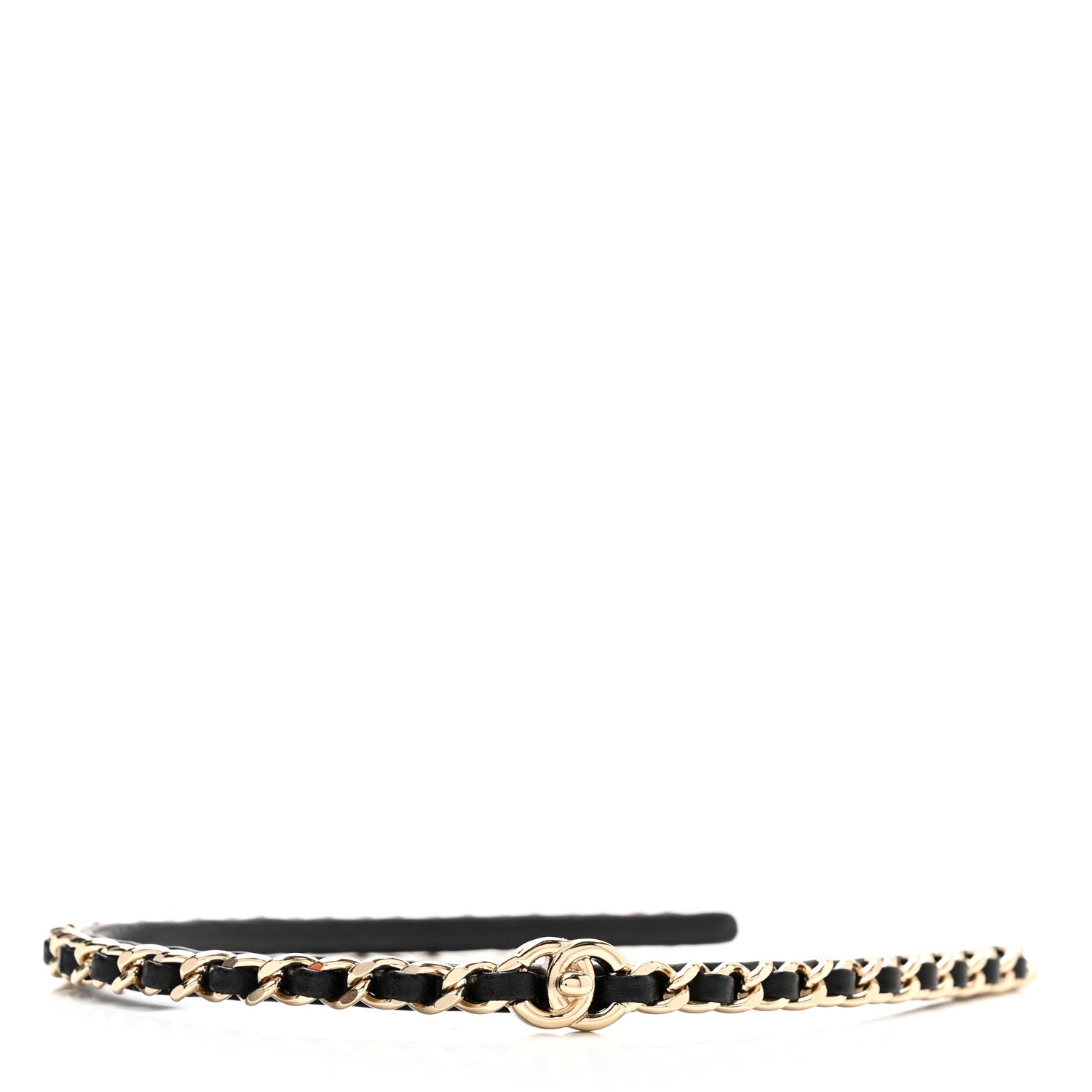 Chanel Metal Lambskin Chain CC Headband Black Gold 3 of 6