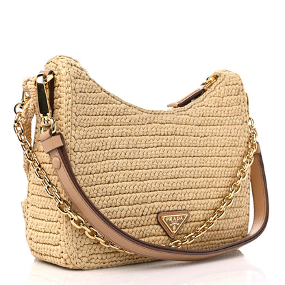 Prada Yarn Raffia Effect Crochet Mini Re-Edition 2000 Shoulder Bag Naturale 3 of 9