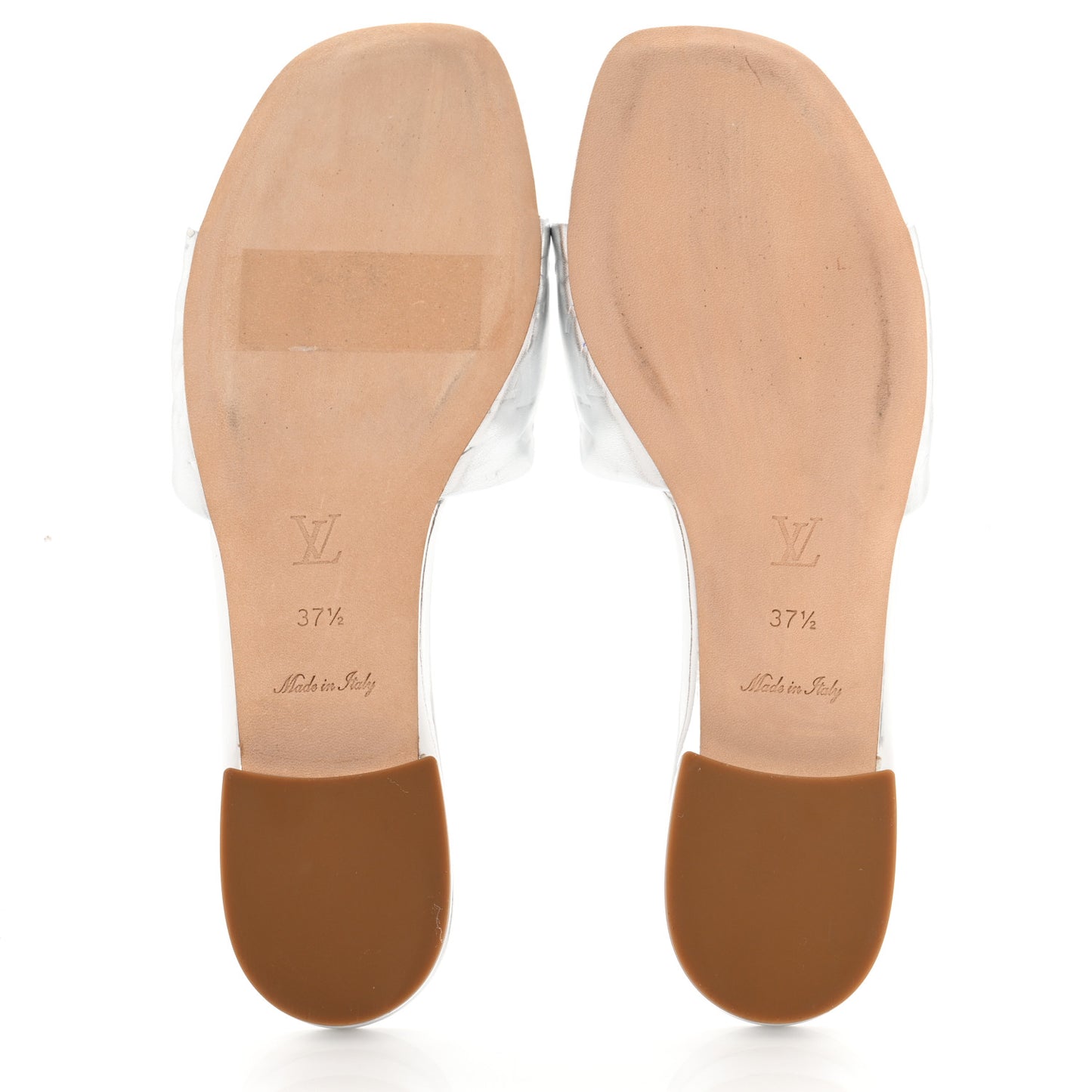 Metallic Lambskin Embossed Monogram Revival Flat Mules 37.5 Silver