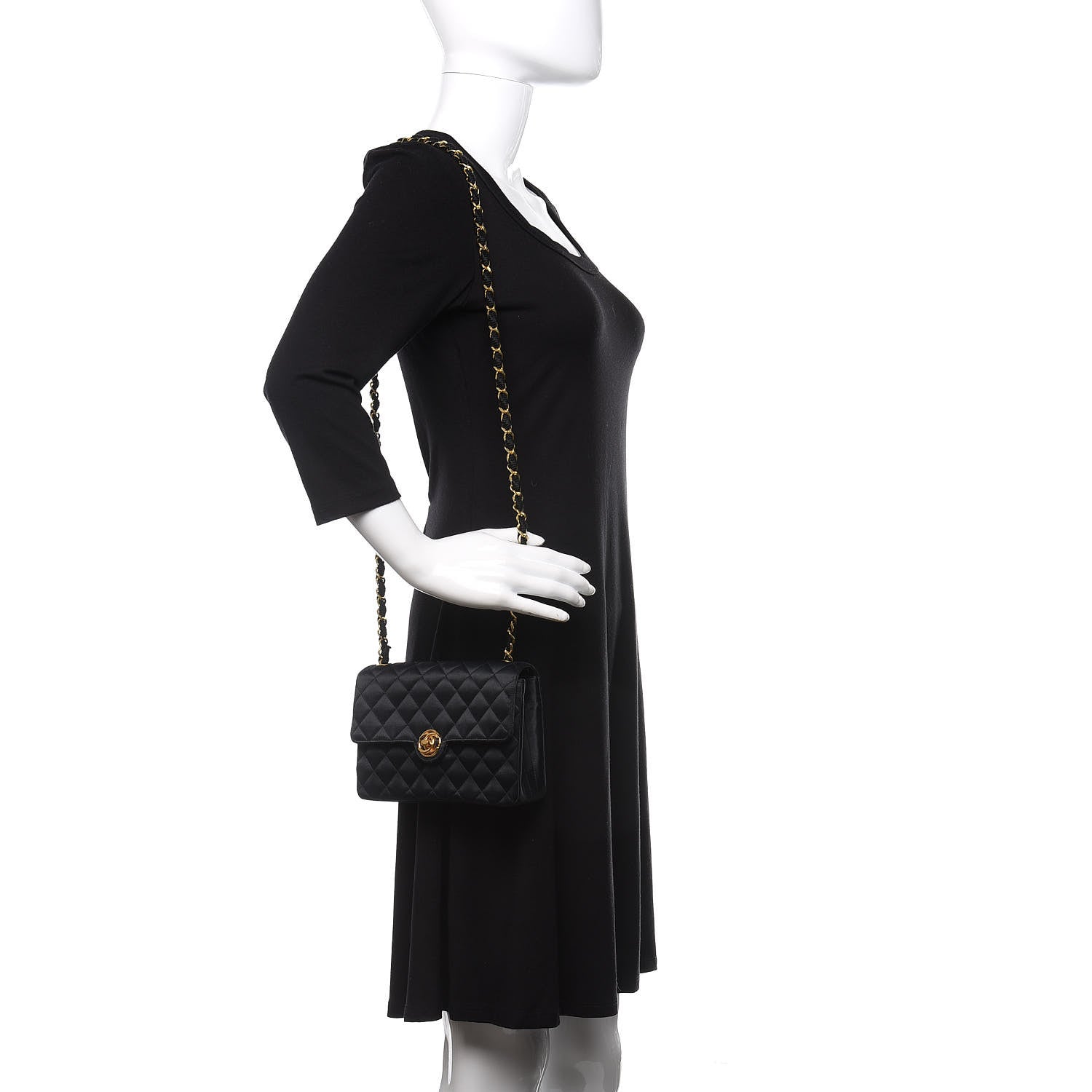 Chanel Satin Quilted Evening Bag Black 2 of 10