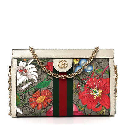 Gucci GG Supreme Monogram Flora Web Small Ophidia Chain Shoulder Bag White 1 of 10