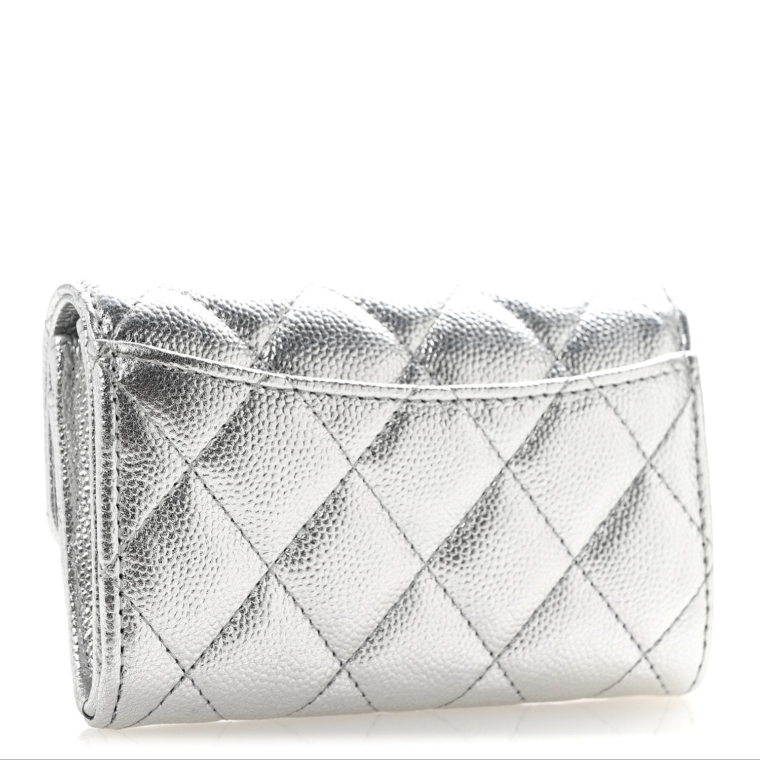 Chanel Glittered Metallic Caviar Quilted Flap Card Holder Wallet Silver 3 of 9