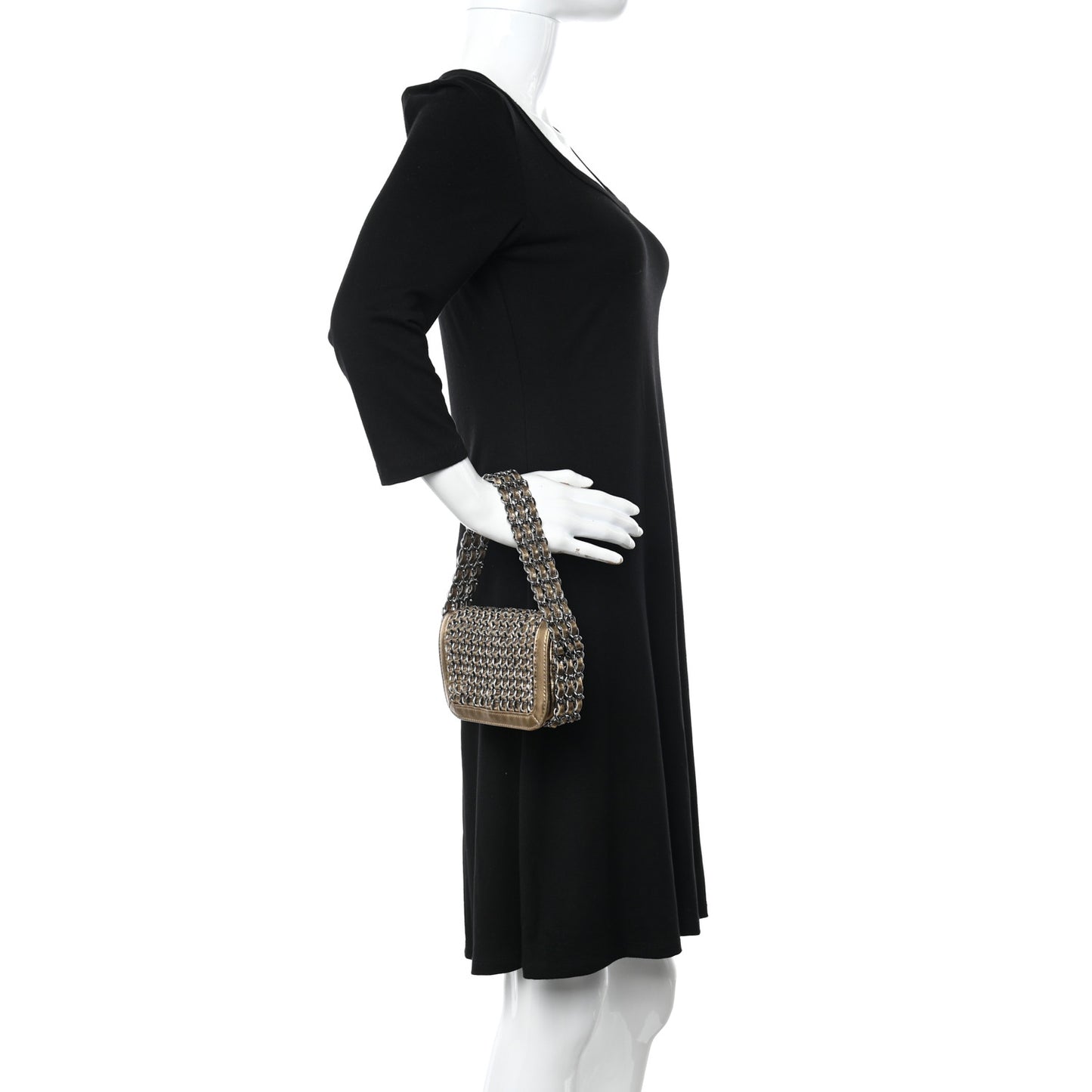 Metallic Lambskin Mini Triple Chain Flap Gold
