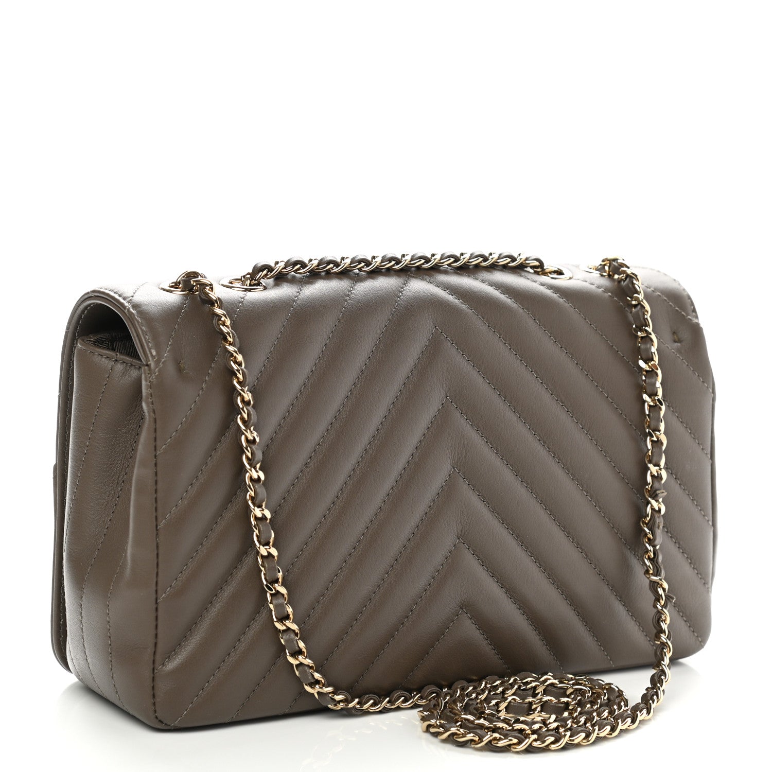 Chanel Calfskin Chevron Quilted Medium Statement Flap Khaki 3 of 11