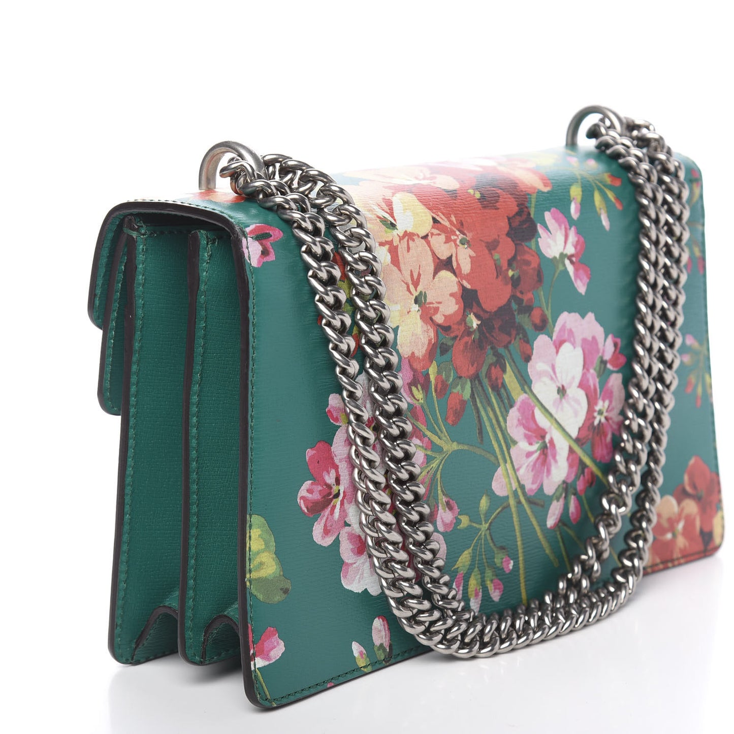 Calfskin Blooms Print Small Dionysus Shoulder Bag Bright Emerald Multicolor