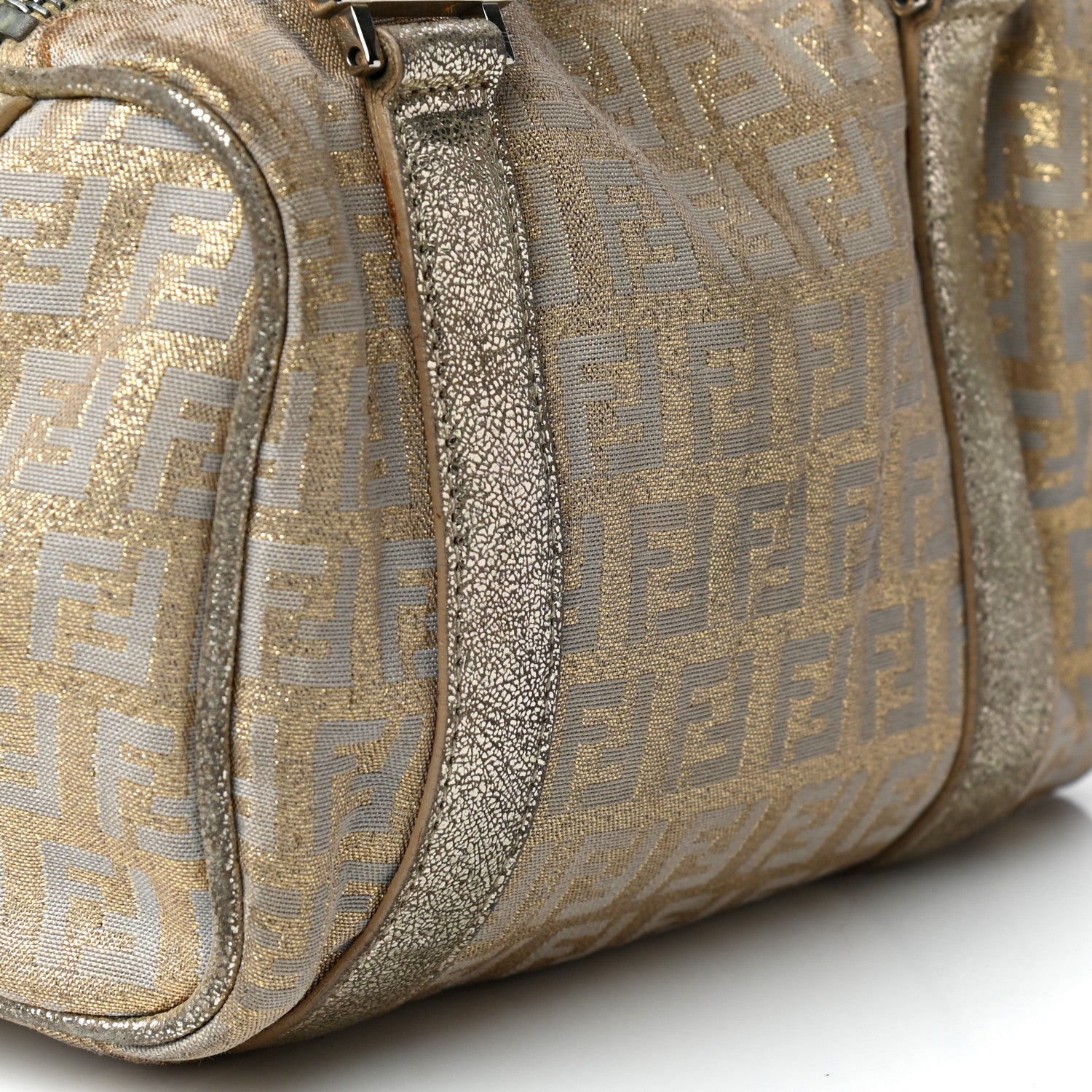 Fendi Metallic Jacquard Zucchino Mini Forever Boston Gold Silver 25 of 41