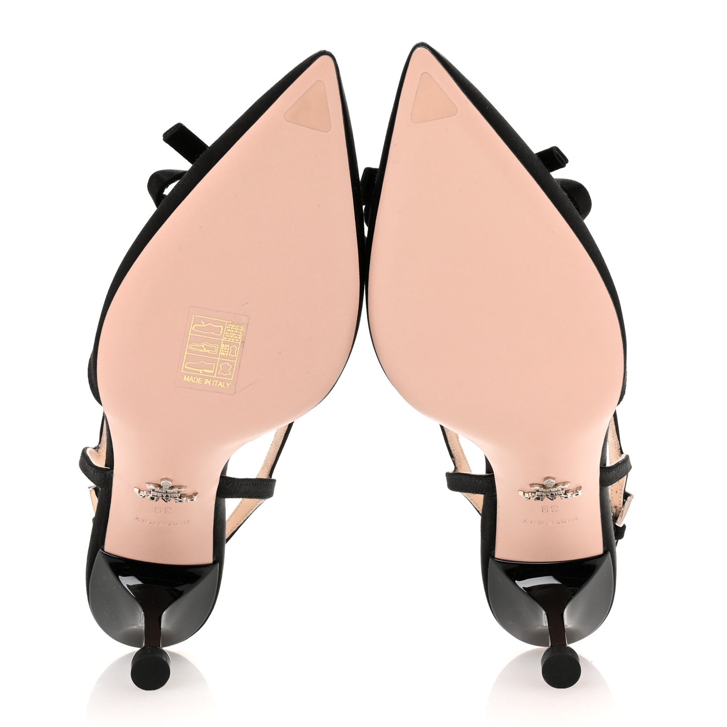 Satin Bow Pointed Toe Slingback Pumps 39 Black