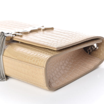 Saint Laurent Croc Calfskin Embossed Small Classic Monogram Kate Tassel Satchel Beige 7 of 10