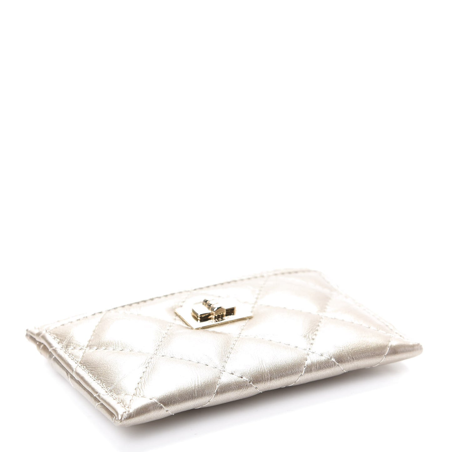 Metallic Aged Calfskin Quilted Reissue Card Holder Gold