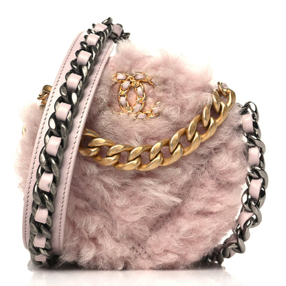 Chanel Shearling Sheepskin Chanel 19 Round Clutch With Chain Light Pink 1 of 8