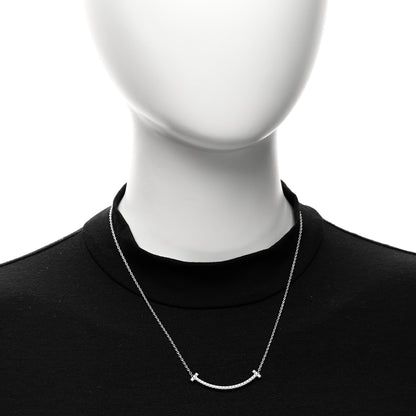 Tiffany 18K White Gold Diamond Medium Smile Pendant Necklace 2 of 5
