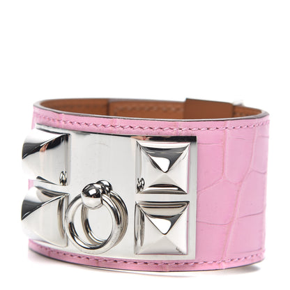 Hermes Matte Alligator Collier De Chien CDC Bracelet T2 5P Pink 1 of 7