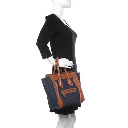Celine Textile Smooth Calfskin Micro Luggage Navy Tan 2 of 10