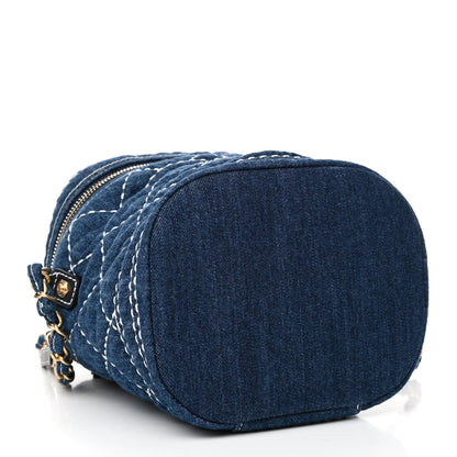 Chanel Denim Quilted Denim Trip Vanity Cosmetic Case Blue 3 of 4