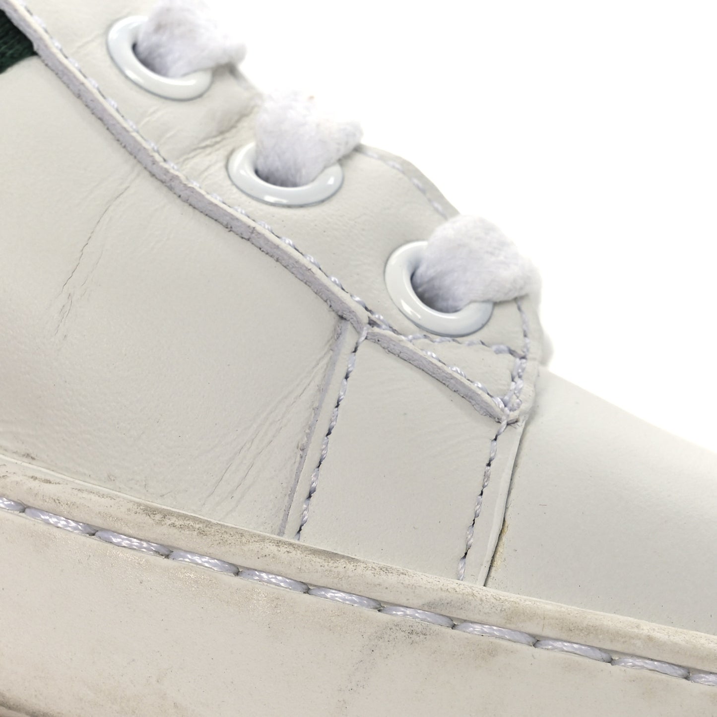 Calfskin Crocodile Web Womens Ace Sneakers 36 White Green