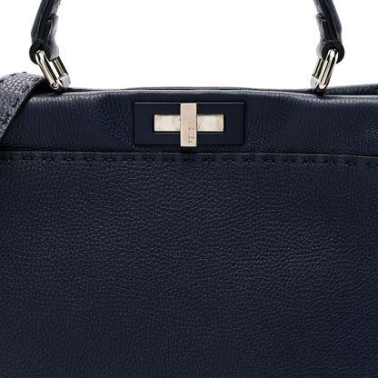 Fendi Cuoio Romano Selleria Medium Peekaboo Iconic Satchel Blue Notte 7 of 9