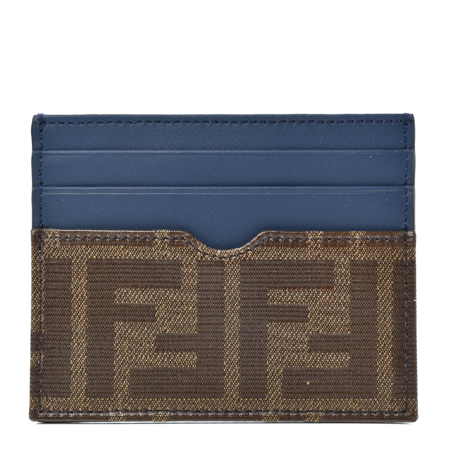 Vitello Century Glazed Fabric FF 1974 Card Holder Blu Scuro Mogano Panna