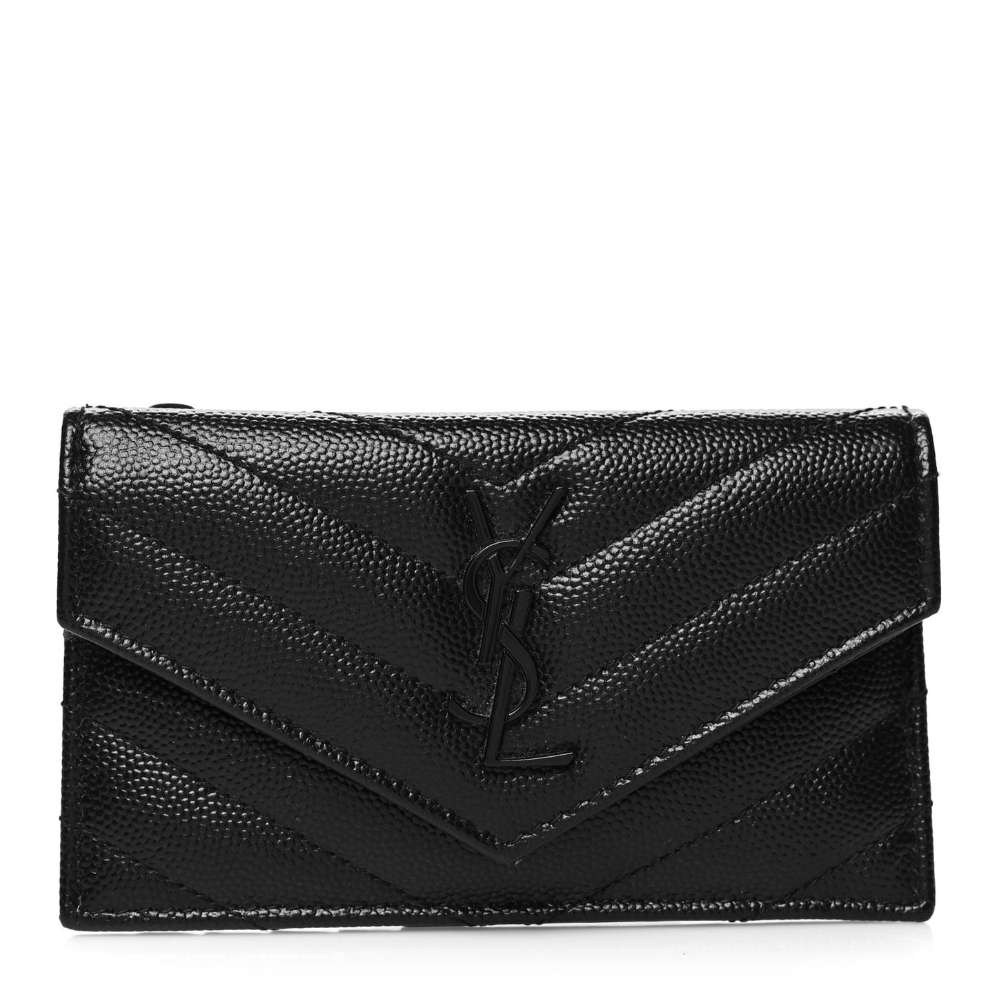 Grain De Poudre Matelasse Chevron Monogram Monochrome Compact Wallet Black