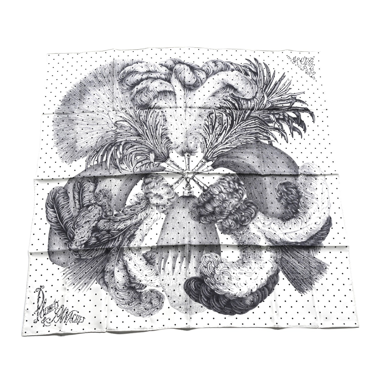 Hermes Silk Plumets Et Panaches Scarf 90 White Black Anthracite 1 of 4