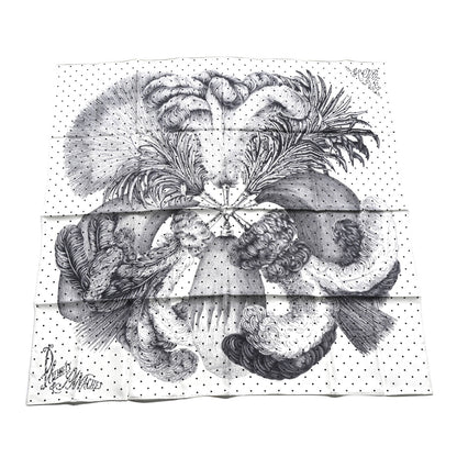 Hermes Silk Plumets Et Panaches Scarf 90 White Black Anthracite 1 of 4