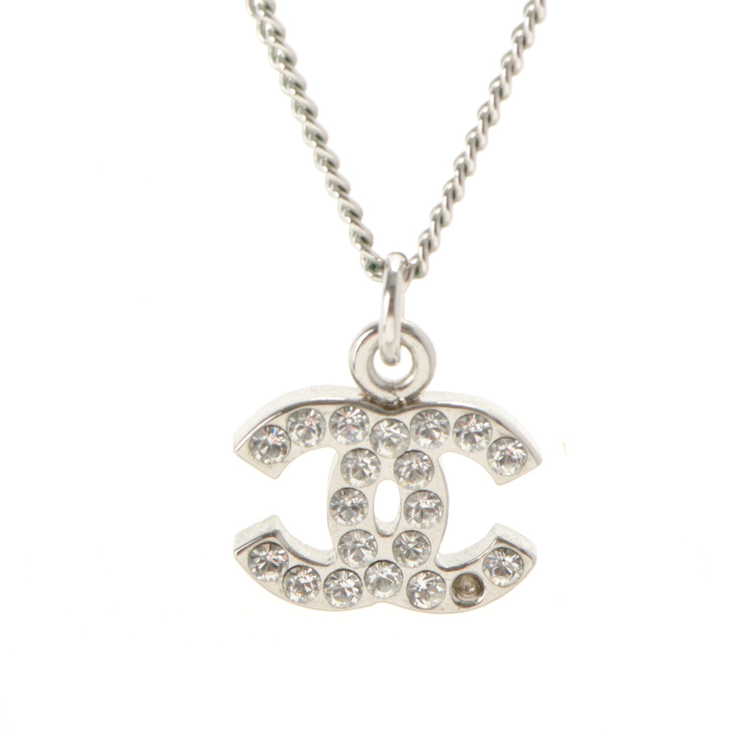 Chanel Crystal Timeless CC Necklace Silver 3 of 5
