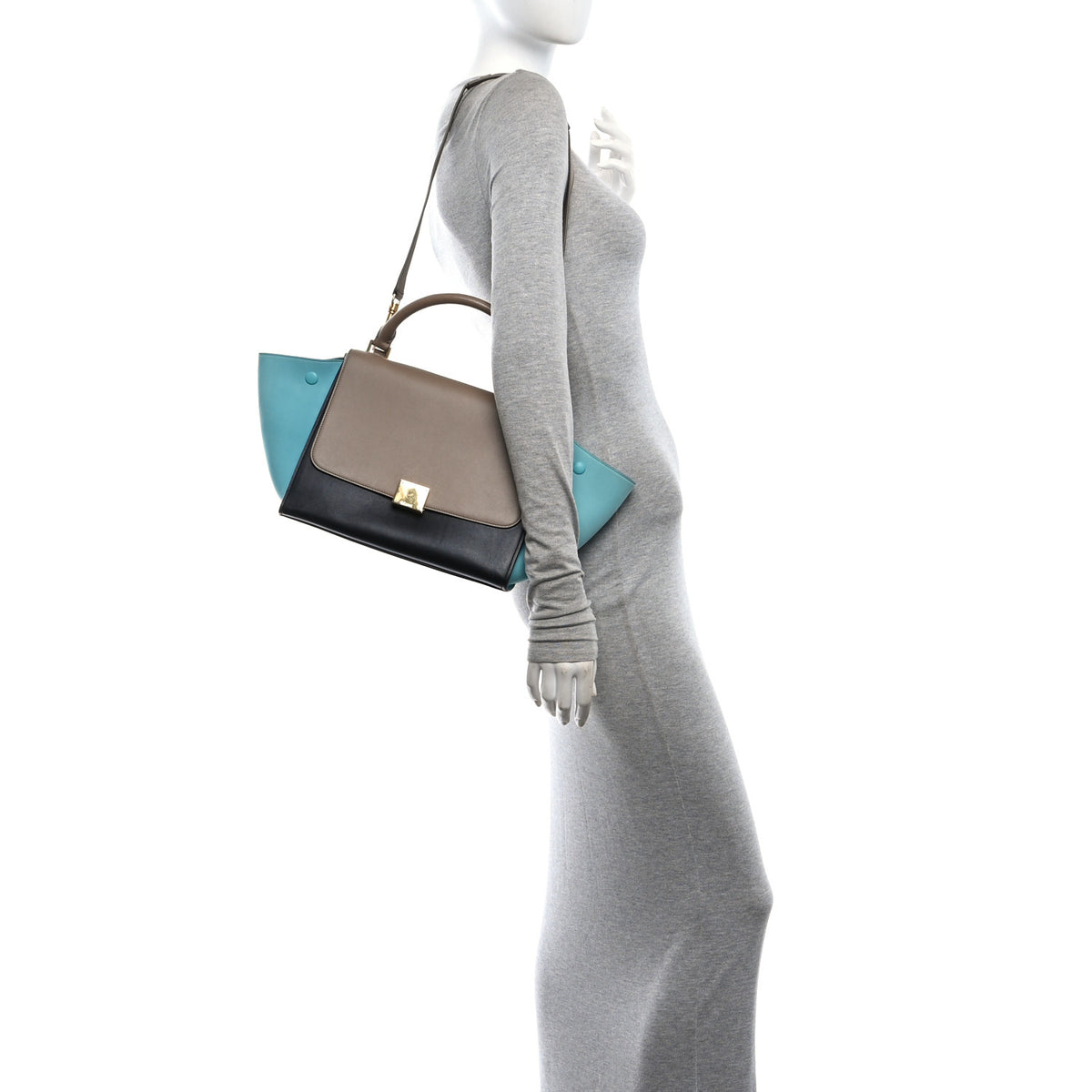 Smooth Calfskin Nubuck Small Tri-Color Trapeze Taupe