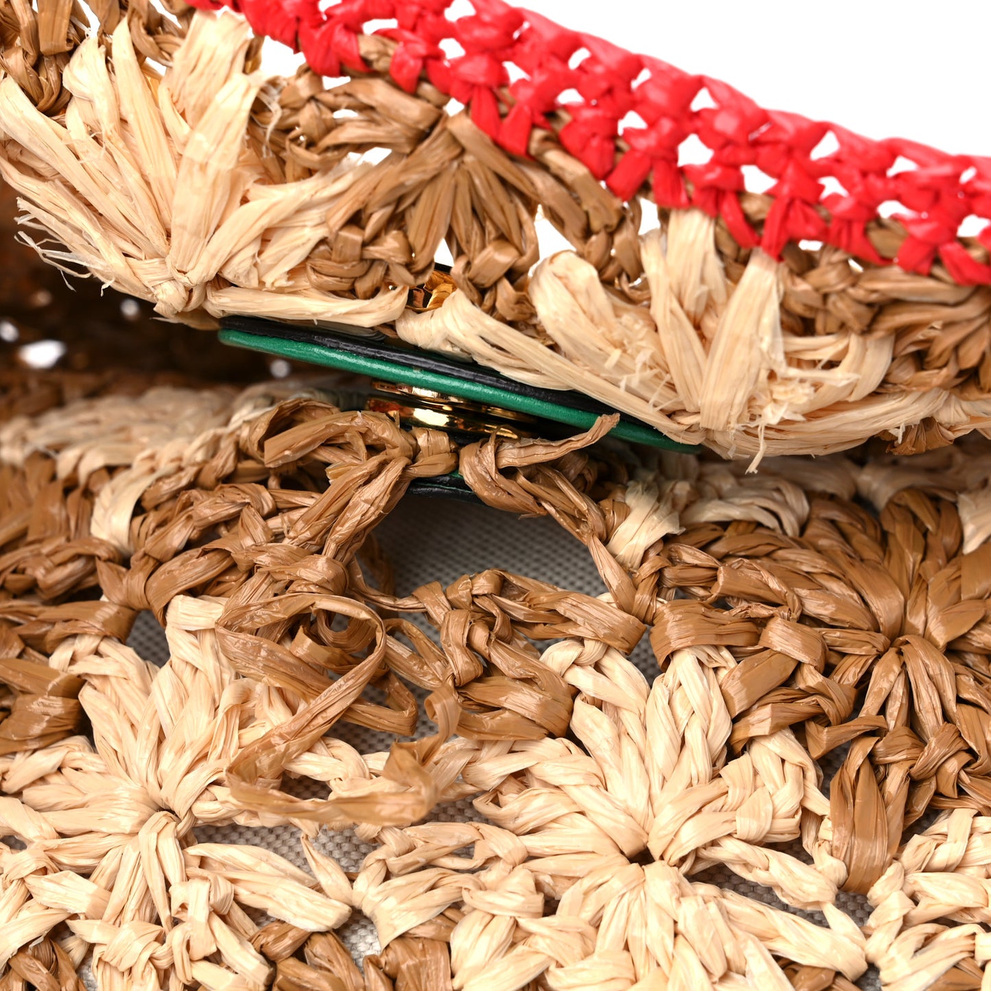 Raffia Azalea Calfskin Crochet Flower Small GG Marmont Shoulder Bag Natural Ecru Green Red New Shamarock
