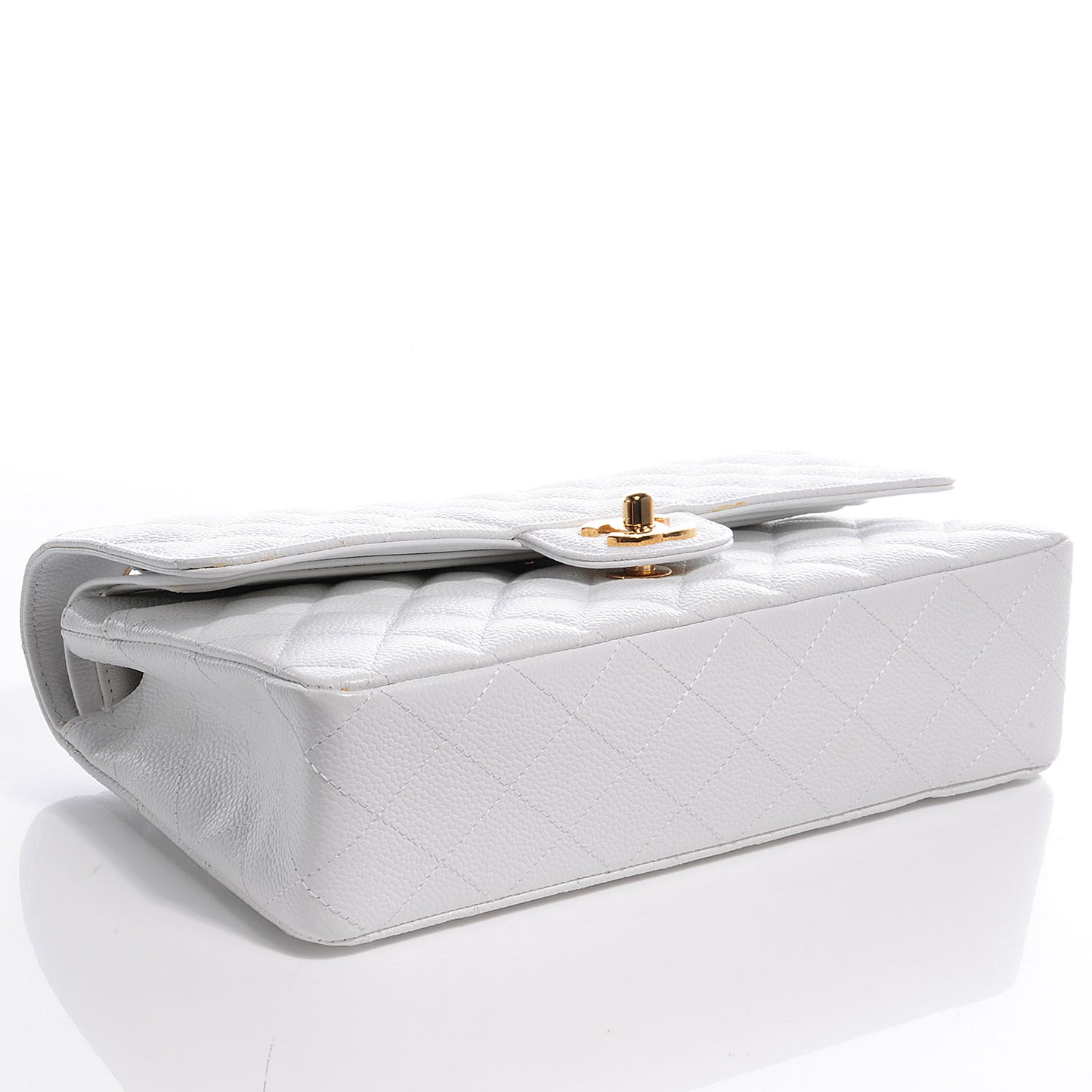 Caviar Quilted Medium Double Flap White