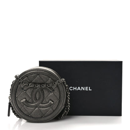 Chanel Metallic Caviar Quilted Round Filigree Crossbody Ruthenium 10 of 10