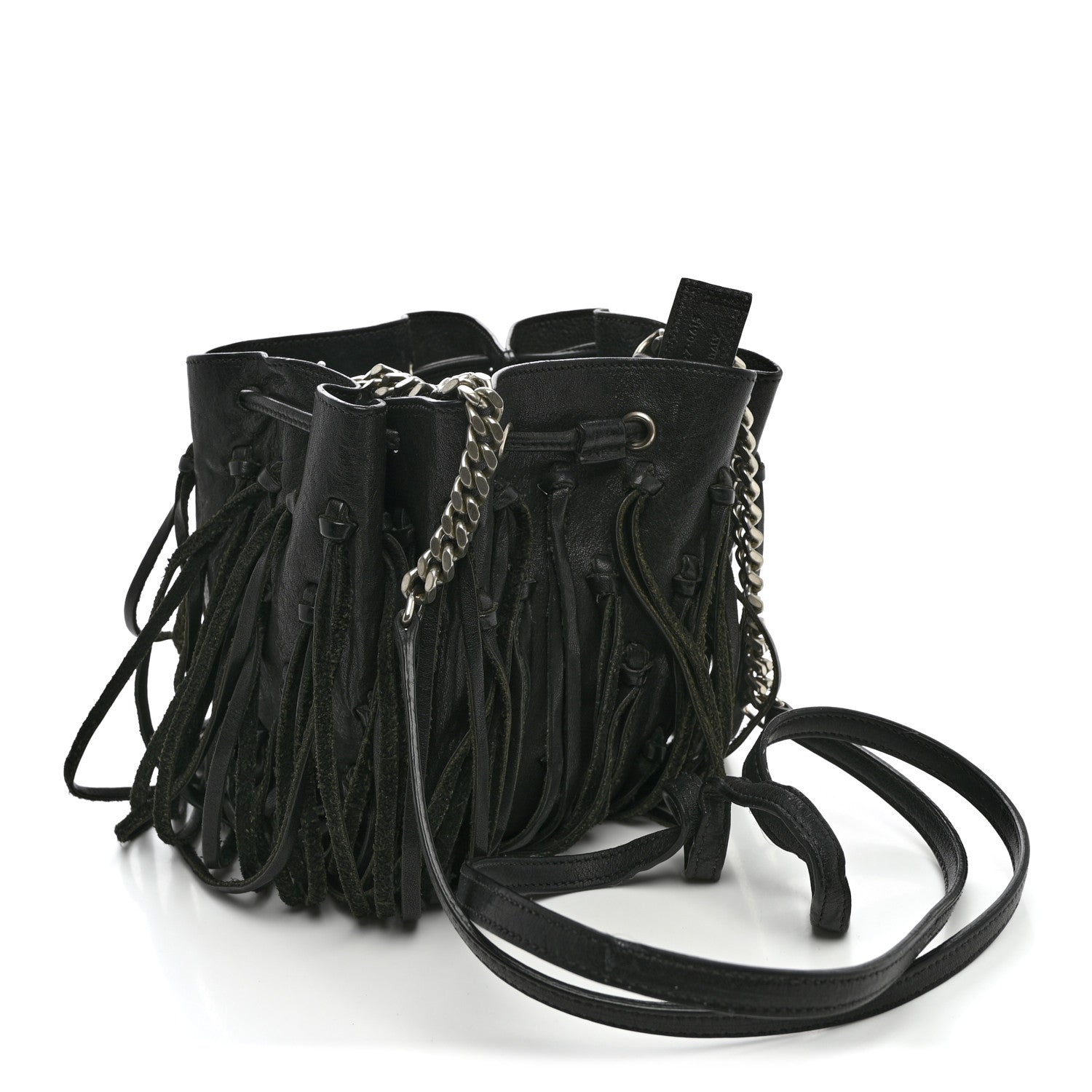 Saint Laurent Calfskin Fringe Monogram Mini Bourse Bucket Bag Black 3 of 11