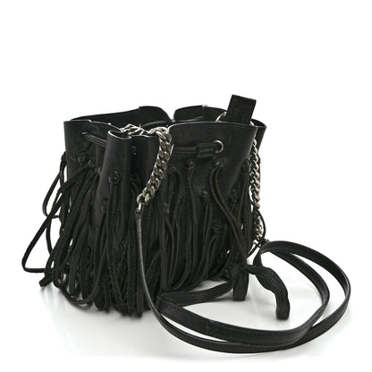 Saint Laurent Calfskin Fringe Monogram Mini Bourse Bucket Bag Black 3 of 11