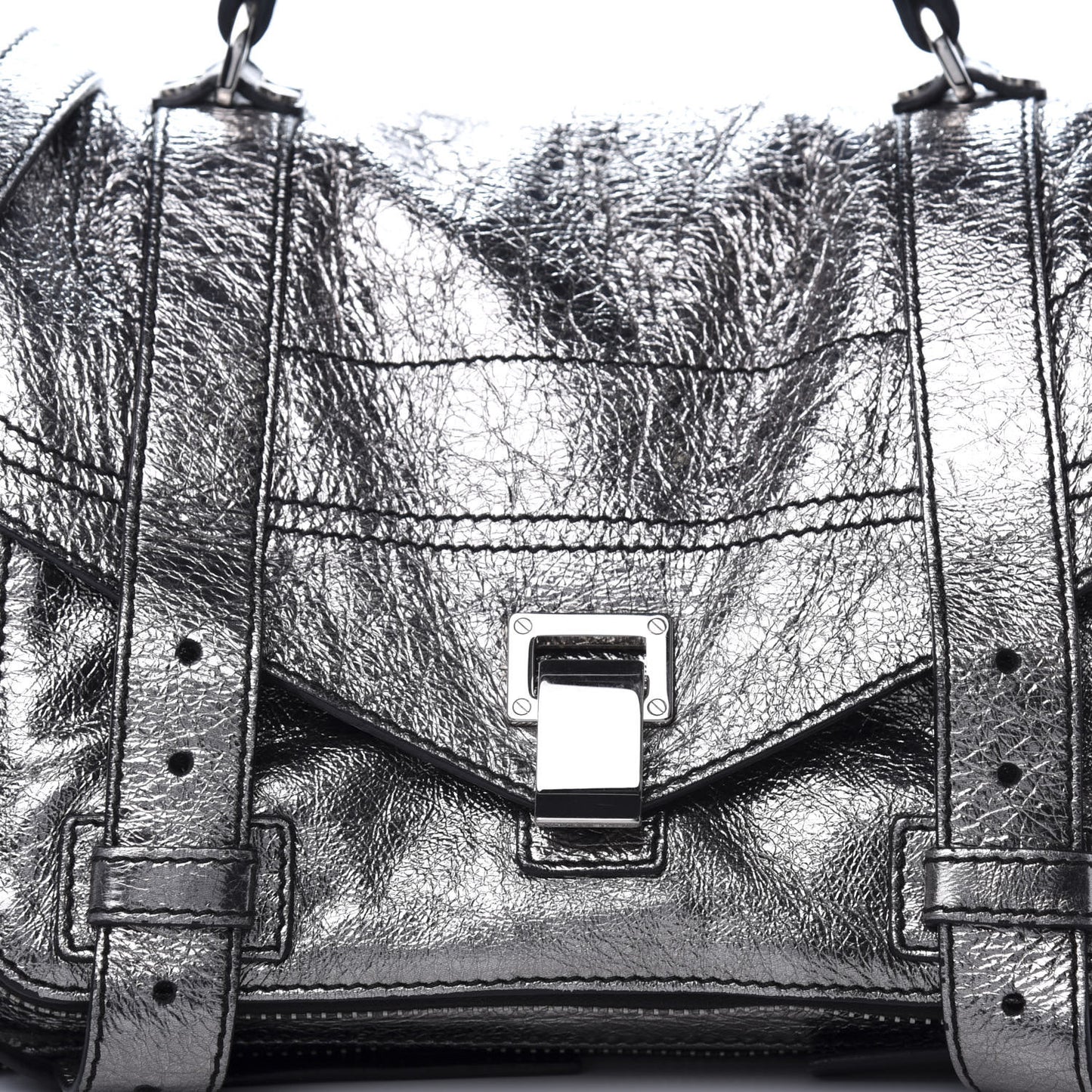 Metallic Paper Lambskin Medium PS1 Plus Zip Satchel Dark Silver