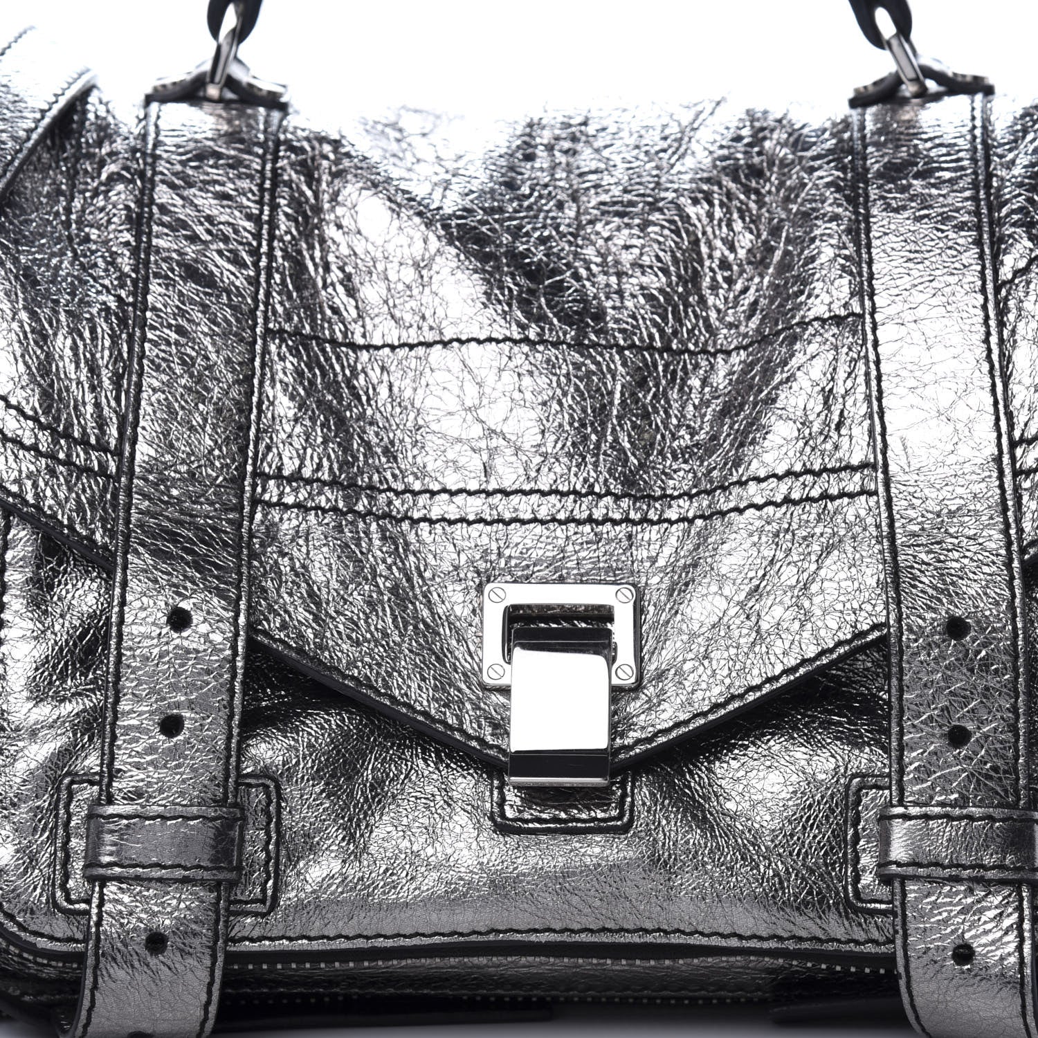 Proenza Schouler Metallic Paper Lambskin Medium PS1 Plus Zip Satchel Dark Silver 10 of 11